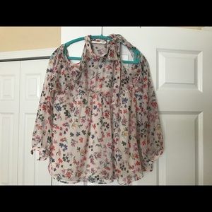 Zara cold shoulder blouse that ties at neck